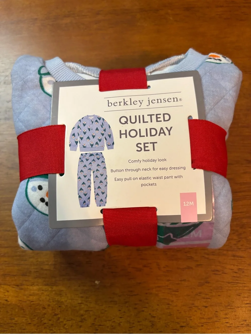 Quilted Holiday Baby 12M Pajama Set - Light Blue Snowman Print